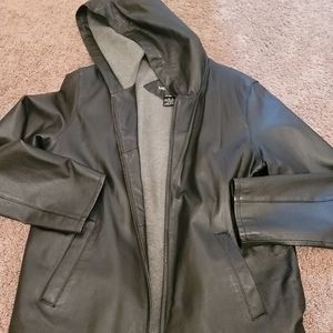 Metrostyle 100% Leather Moto Jacket S Womens Large Fleece Lining Hooded